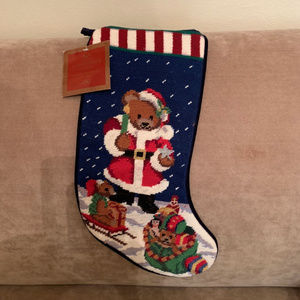 NWT Teddy Bear Santa Needlepoint Christmas Stockin